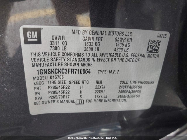 Chevrolet Tahoe Ltz 2015 1GNSKCKC3FR710064 Image 9