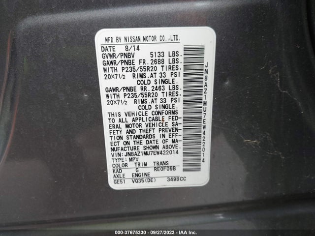 Nissan Murano Le 2014 JN8AZ1MU7EW422014 Image 9
