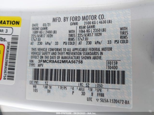 3FMCR9A62MRA56758 Ford Bronco Sport Base