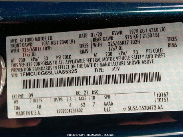 1FMCU0G65LUA85325 Ford ESCAPE SE