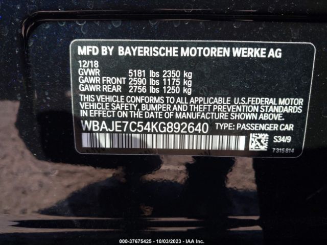 WBAJE7C54KG892640 BMW 5 Series 540i Xdrive