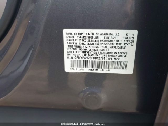 5FNYF4H26FB042794 Honda PILOT LX