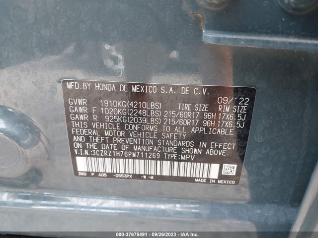 2023 HONDA HR-V EX-L VIN: 3CZRZ1H76PM711269