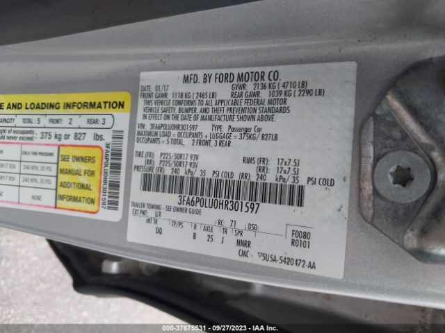 3FA6P0LU0HR301597 Ford Fusion Hybrid Se