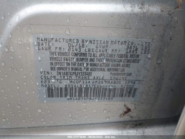 2018 NISSAN SENTRA S VIN: 3N1AB7AP8JY333480