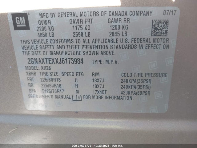 Chevrolet EQUINOX LT 2018 2GNAXTEXXJ6173984 Image 9
