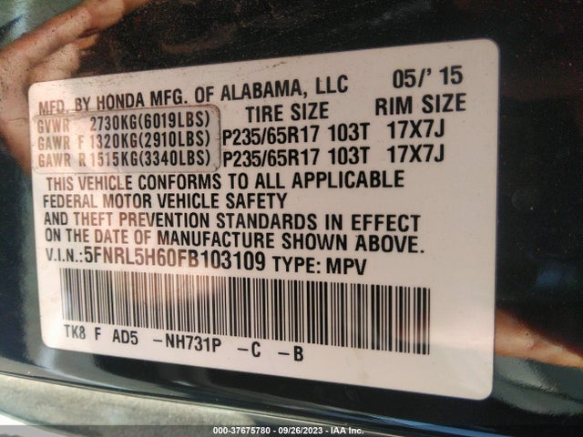 Honda Odyssey Ex-l 2015 5FNRL5H60FB103109 Image 16