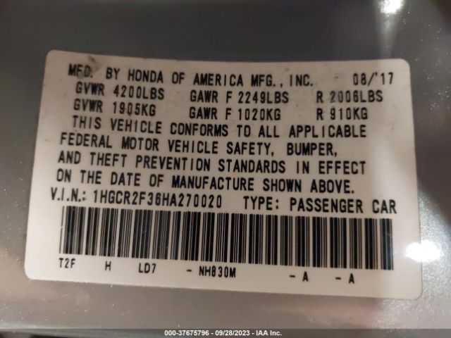 1HGCR2F36HA270020 Honda Accord Sedan Lx