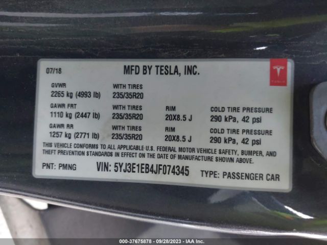 5YJ3E1EB4JF074345 Tesla Model 3 Long Range
