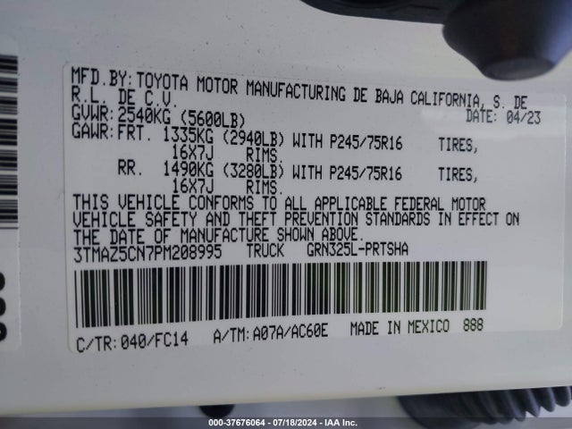 Toyota Tacoma Sr5 V6 2023 3TMAZ5CN7PM208995 Image 9