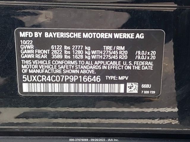 5UXCR4C07P9P16646 BMW X5 Sdrive40i