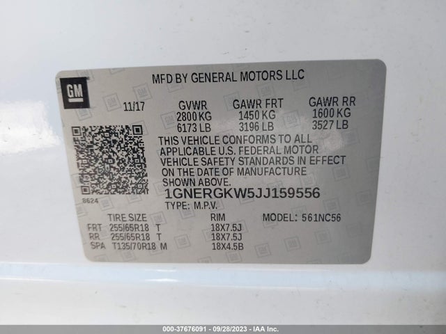 Chevrolet Traverse Lt Cloth 2018 1GNERGKW5JJ159556 Image 9