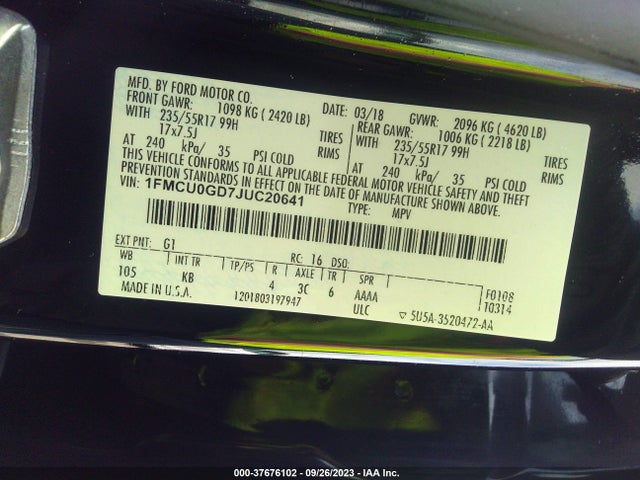 Ford ESCAPE SE 2018 1FMCU0GD7JUC20641 Image 9