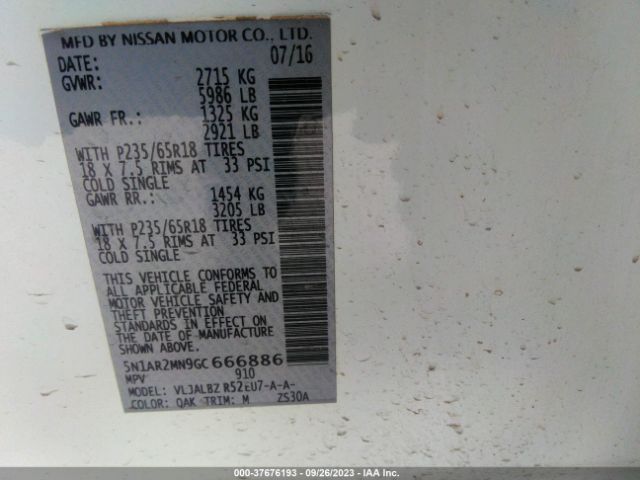 5N1AR2MN9GC666886 Nissan Pathfinder S