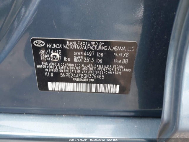 Hyundai Sonata 2.4l Se 2016 5NPE24AF8GH379465 Image 9