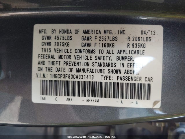 2012 HONDA ACCORD 3.5 EX-L VIN: 1HGCP3F83CA031413