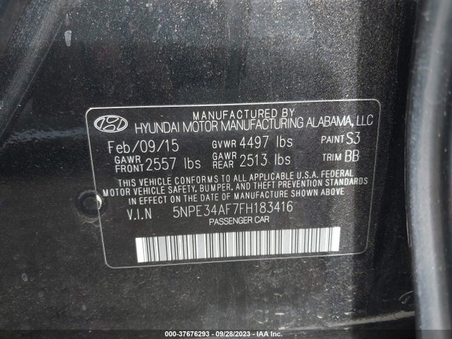 Hyundai Sonata 2.4l Limited 2015 5NPE34AF7FH183416 Image 9
