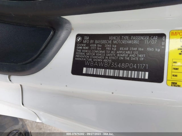2008 BMW 3 SERIES 335I VIN: WBAWB73548P041171
