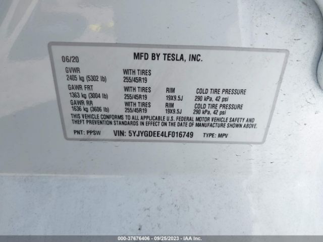 5YJYGDEE4LF016749 Tesla Model Y Long Range