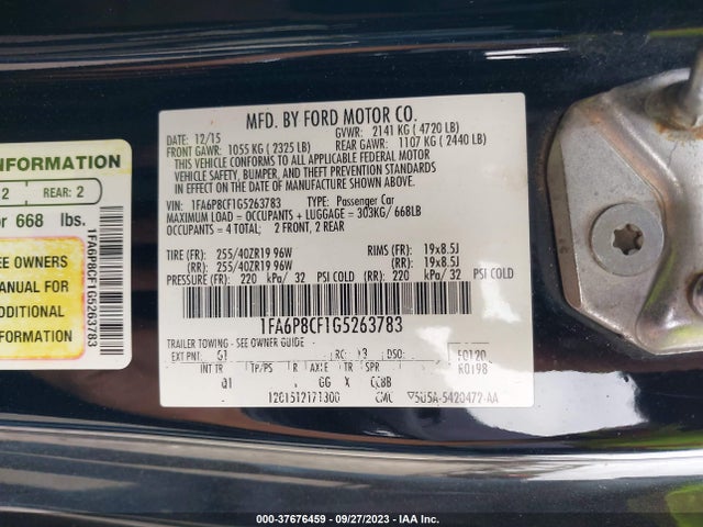 Ford MUSTANG GT 2016 1FA6P8CF1G5263783 Image 9