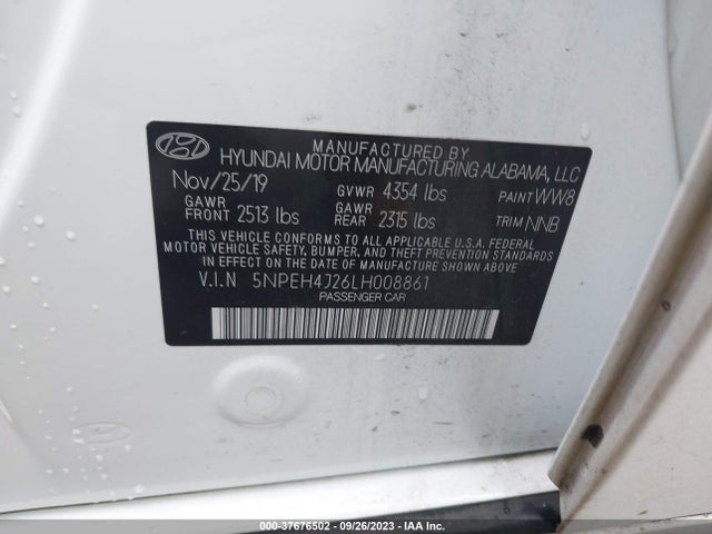 Hyundai Sonata Limited 2020 5NPEH4J26LH008861 Image 9