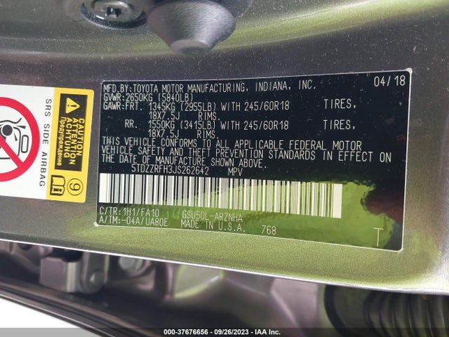 Toyota Highlander Le 2018 5TDZZRFH3JS262642 Image 9