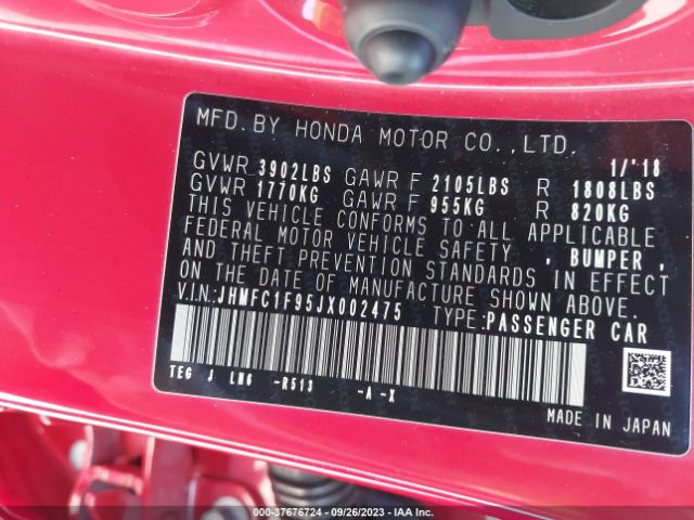 JHMFC1F95JX002475 Honda Civic Sedan Touring