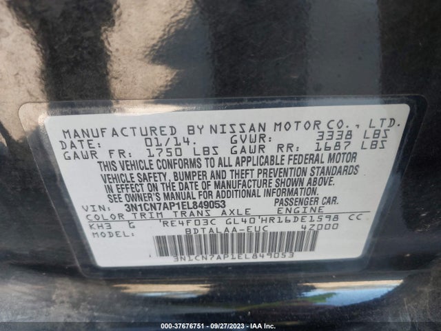 Nissan VERSA S 2014 3N1CN7AP1EL849053 Image 9