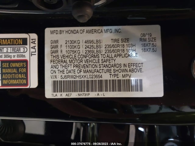 Honda CR-V EX 2019 5J6RW2H5XKL023654 Image 9