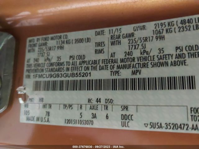 1FMCU9G93GUB55201 Ford ESCAPE SE