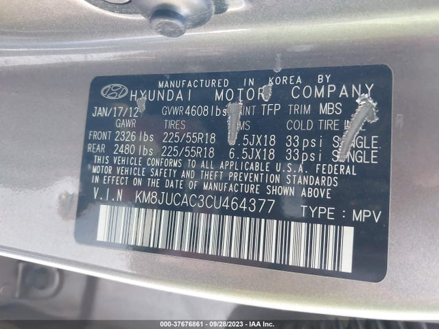 2012 HYUNDAI TUCSON LIMITED VIN: KM8JUCAC3CU464377