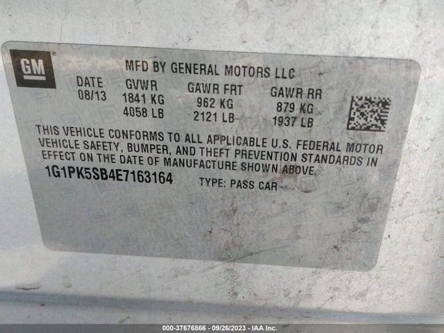 Chevrolet CRUZE LT 2014 1G1PK5SB4E7163164 Image 9