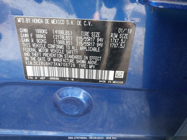 Honda Hr-v Ex-l 2019 3CZRU6H73KM706728 Image 9