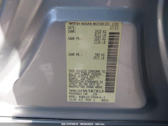 2013 NISSAN ALTIMA 2.5 SV VIN: 1N4AL3AP3DN587818