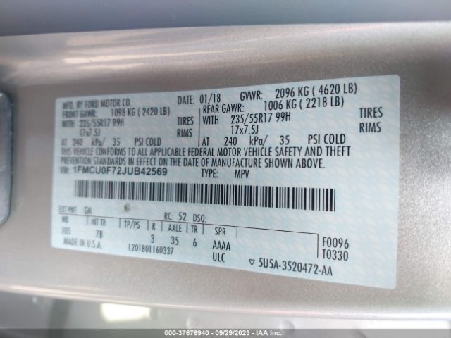 1FMCU0F72JUB42569 Ford ESCAPE S