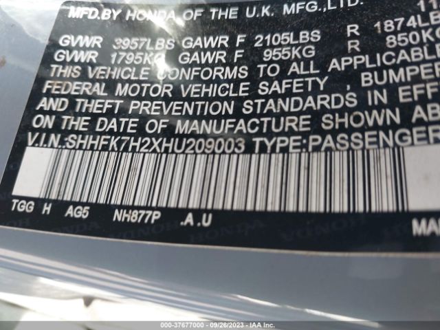 SHHFK7H2XHU209003 Honda Civic Hatchback Lx
