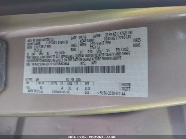 2017 FORD ESCAPE SE VIN: 1FMCU9GD7HUB88384
