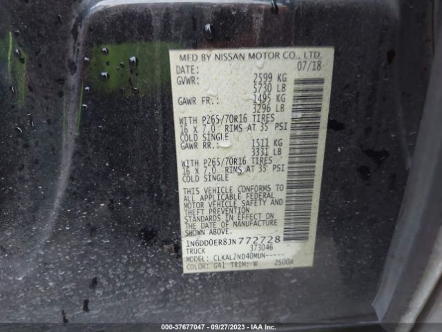 1N6DD0ER8JN772728 Nissan Frontier Sv V6