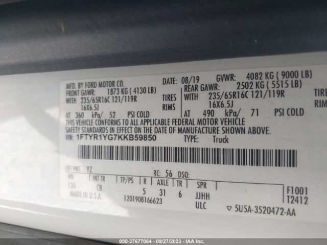 1FTYR1YG7KKB59850 Ford TRANSIT VAN