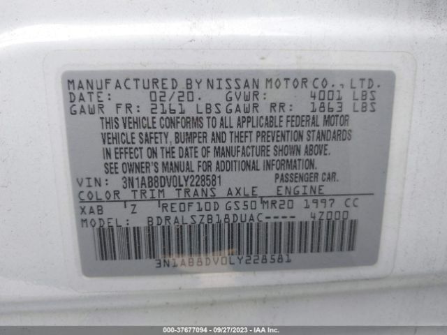 3N1AB8DV0LY228581 Nissan SENTRA SR