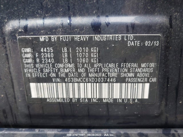 2013 Subaru Legacy 2.5i Premium მანქანა იყიდება აუქციონზე, vin: 4S3BMCC6XD3037446, აუქციონის ნომერი: 37677097