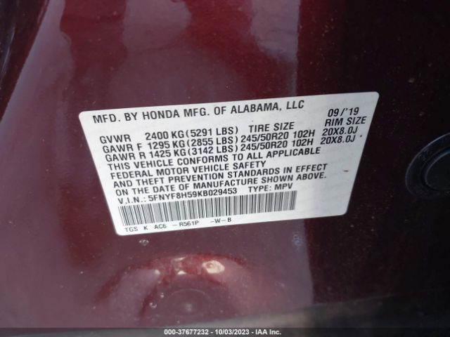 5FNYF8H59KB029453 Honda Passport Ex-l