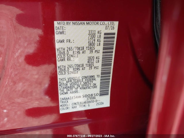 Nissan TITAN SV 2017 1N6AA1E54HN500850 Image 9