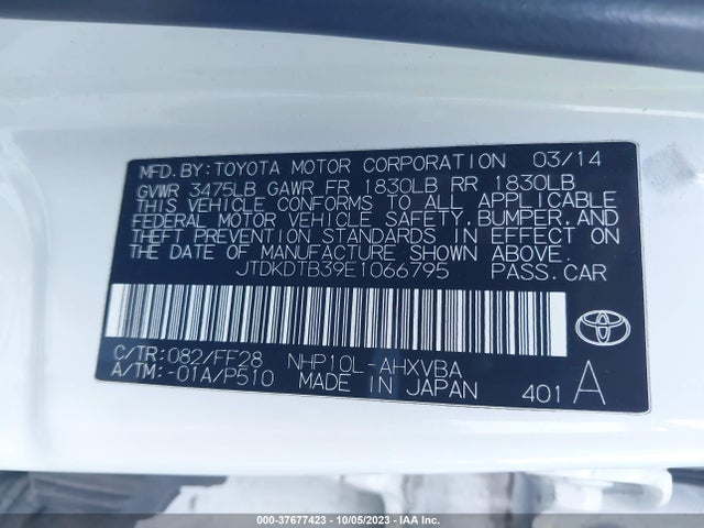 Toyota Prius C One/three/two/four 2014 JTDKDTB39E1066795 Image 9
