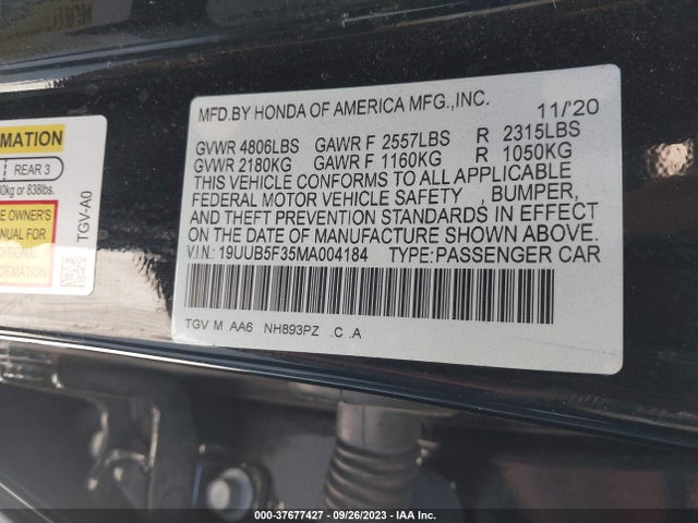 Acura TLX 2021 19UUB5F35MA004184 Image 9