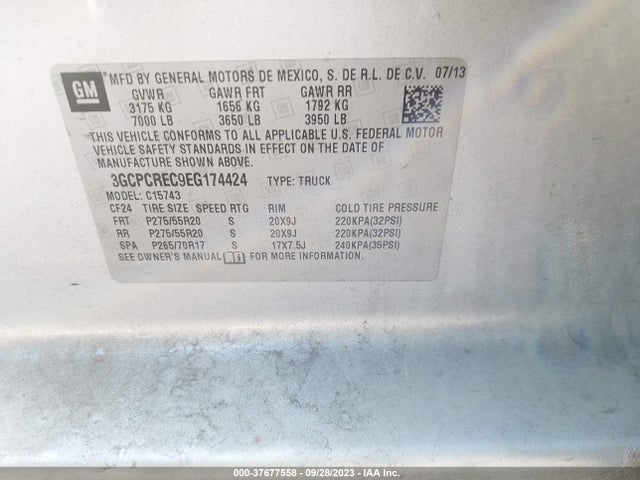2014 CHEVROLET SILVERADO 1500 LT VIN: 3GCPCREC9EG174424