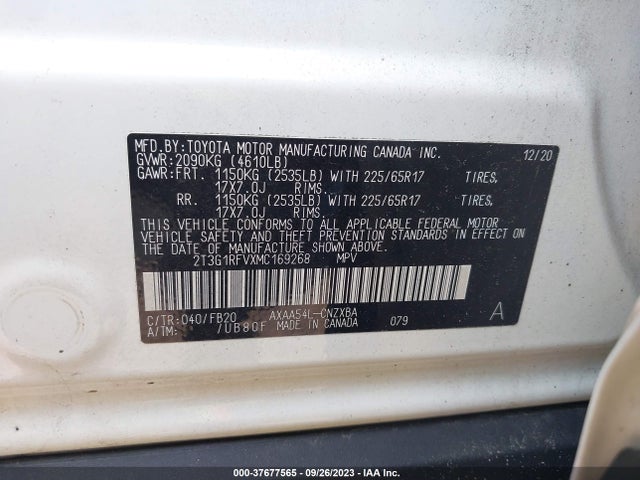 2021 TOYOTA RAV4 LE VIN: 2T3G1RFVXMC169268