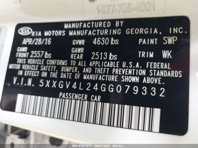5XXGV4L24GG079332 KIA Optima Sxl Turbo