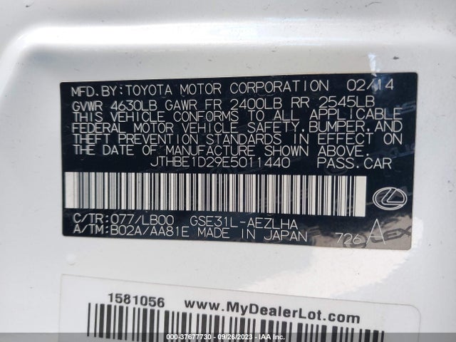 JTHBE1D29E5011440 Lexus IS 350