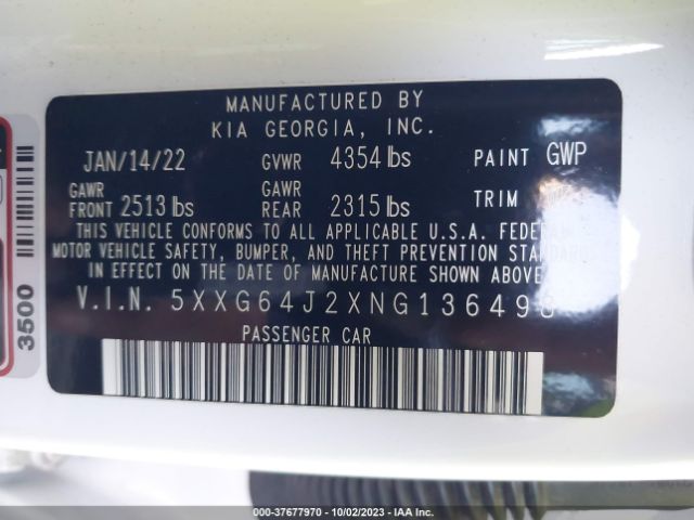5XXG64J2XNG136498 KIA K5 Gt-line